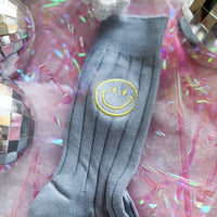 Happy Face Ribbed Crew Socks