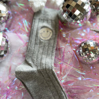 Happy Face Ribbed Crew Socks