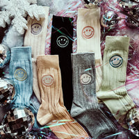 Happy Face Ribbed Crew Socks