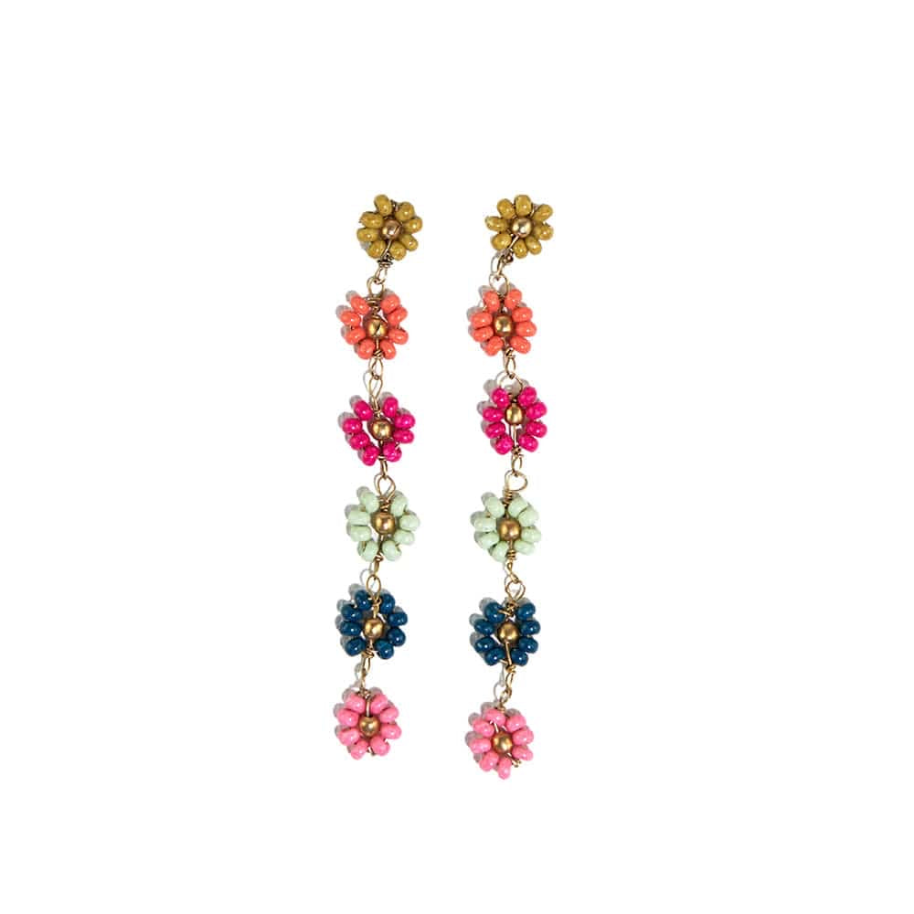 Amanda Multi Color Flower Beaded Dangle Earrings - RAINBOW