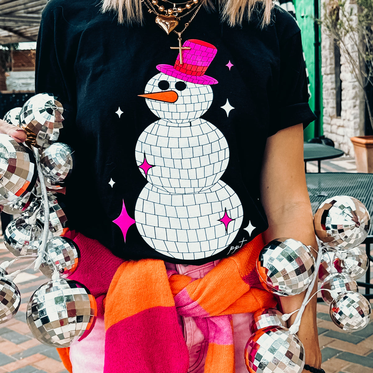 Disco Snowman Glitter Tee