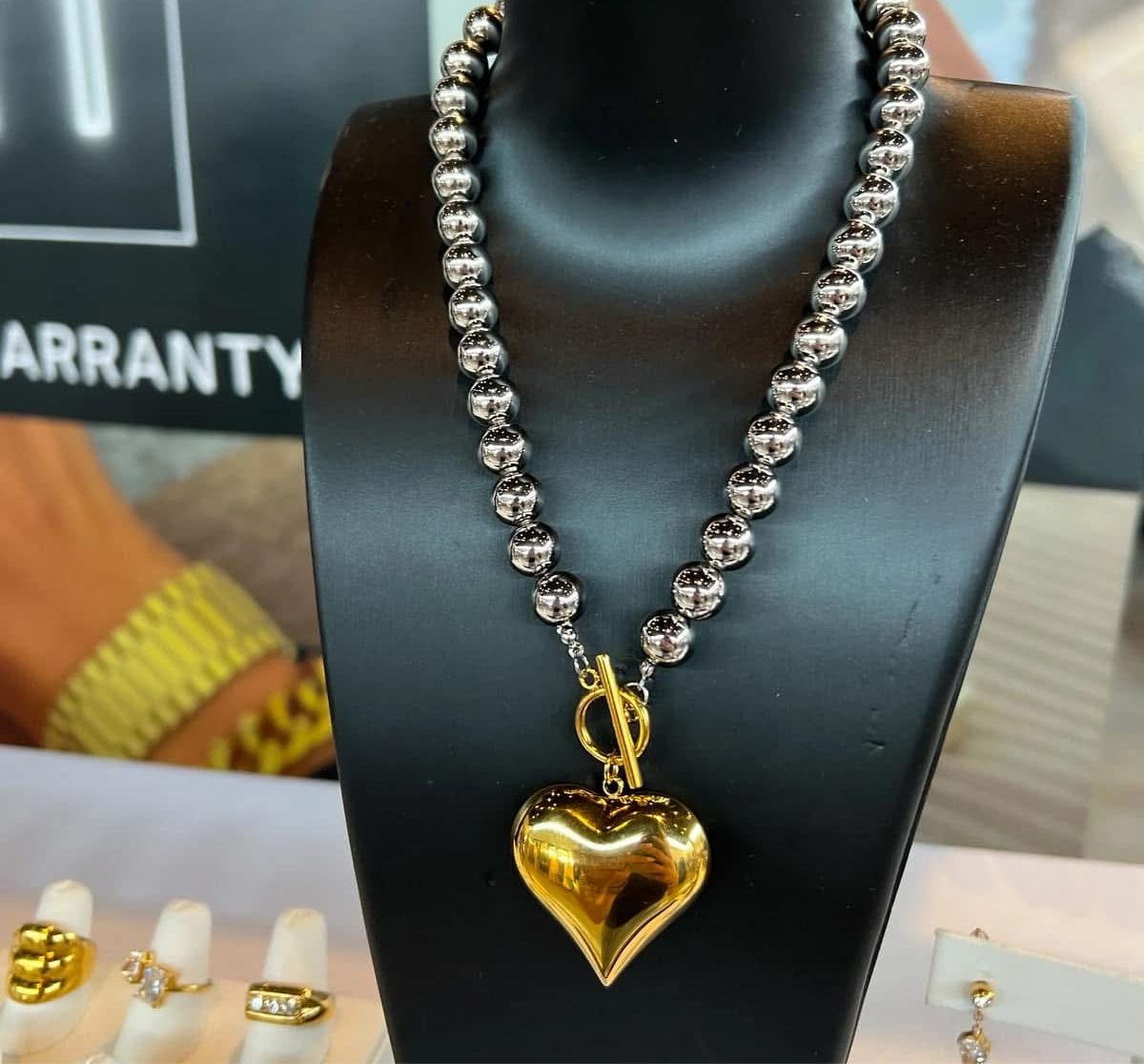 Mixed Metal Chunky Heart Necklace