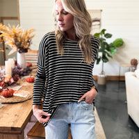 Aspen Oversized Stripe Tunic - BLACK