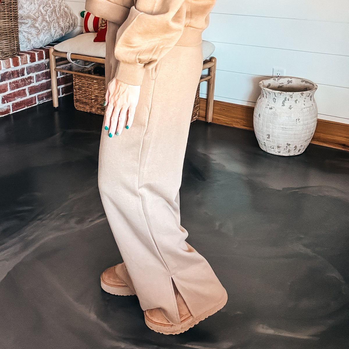 RISEN Soft Knit Wide Leg Lounge Pants - Mocha