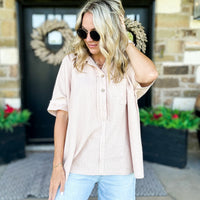 Kandace Oversized Waffle Polo - NATURAL