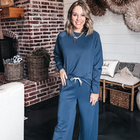 Sterling Scuba Wide Leg Sweatpants - BLUE INDIGO