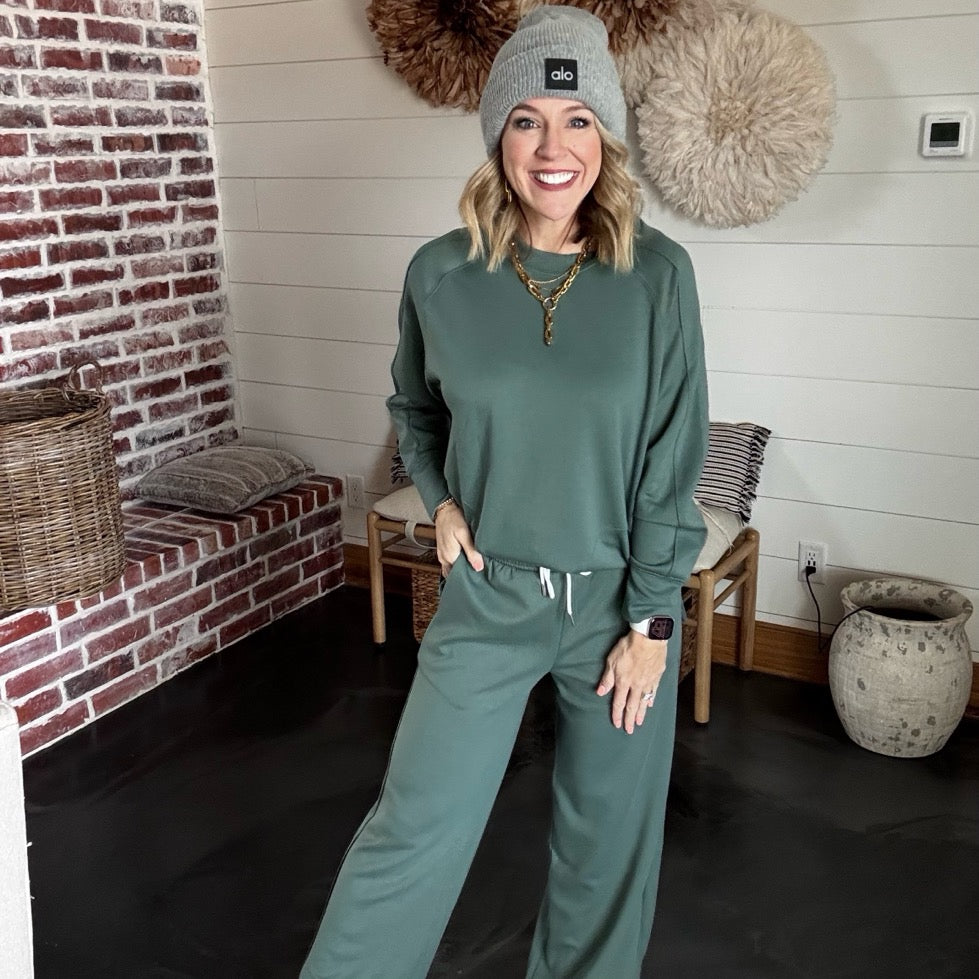 Sterling Scuba Wide Leg Sweatpants - DARK FOREST