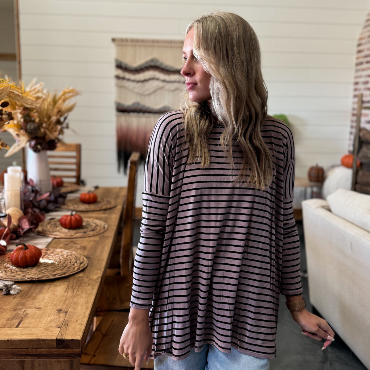 Aspen Oversized Stripe Tunic - MOCHA