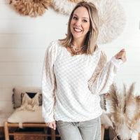 Brush Checker Puff Sleeve Top