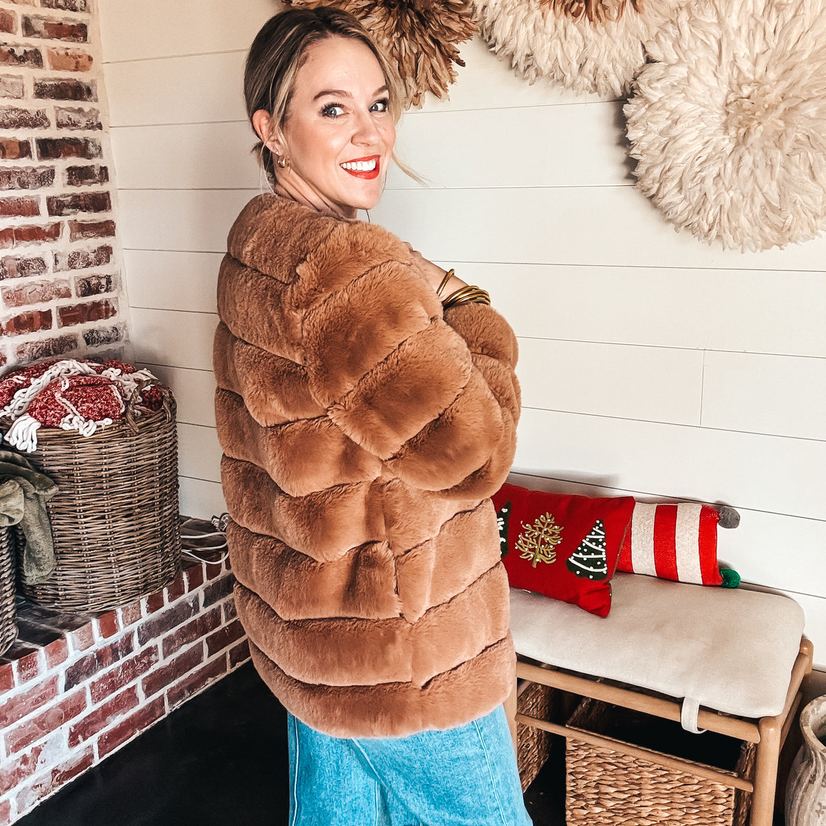 Faux Fur Jacket - Brown