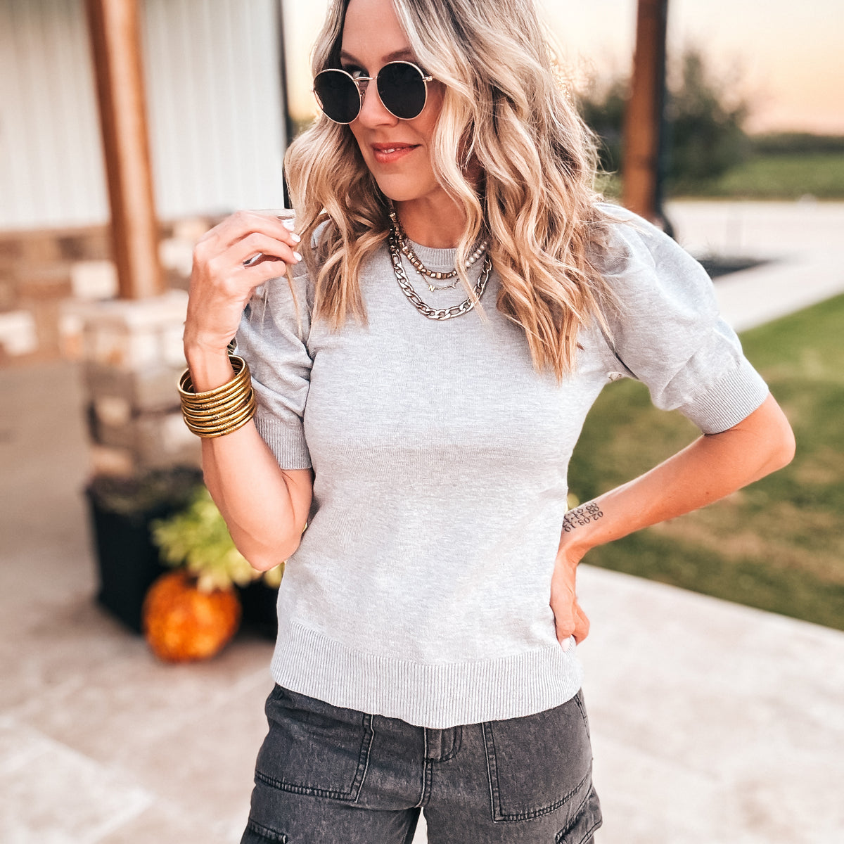 Poppy Puff Sleeve Sweater - GREY