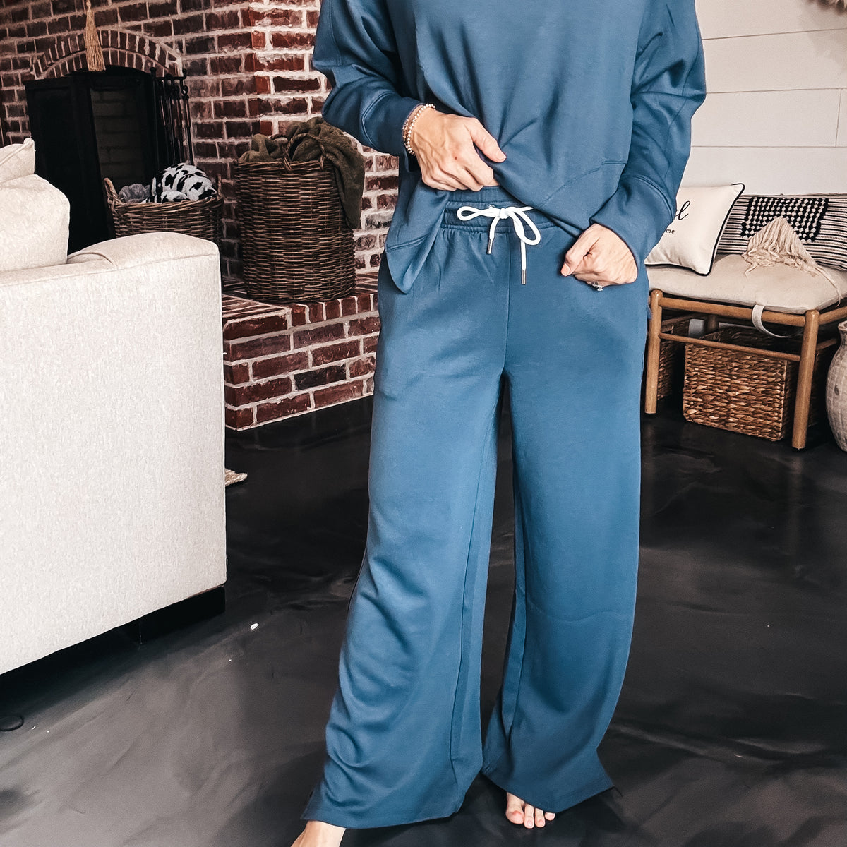 Sterling Scuba Wide Leg Sweatpants - BLUE INDIGO