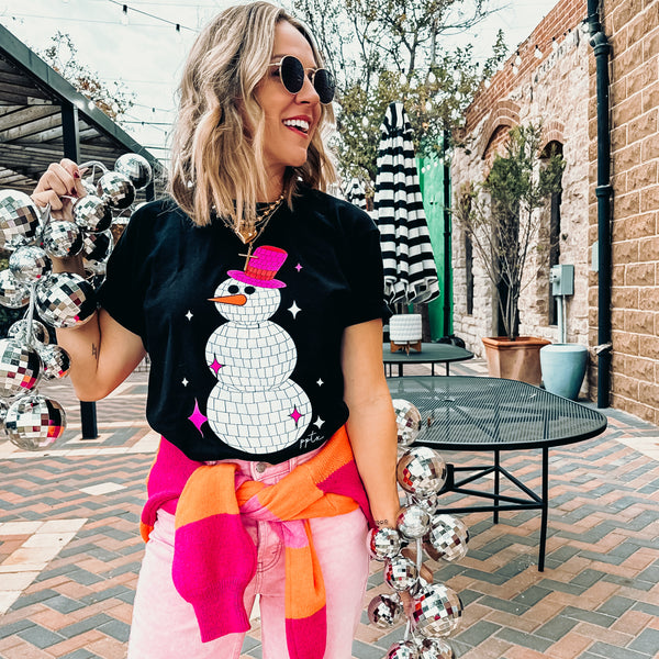 Disco Snowman Glitter Tee