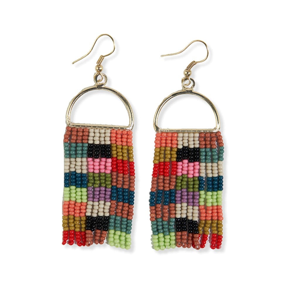 Savannah Checkered Beaded Fringe Earrings - MULTICOLOR