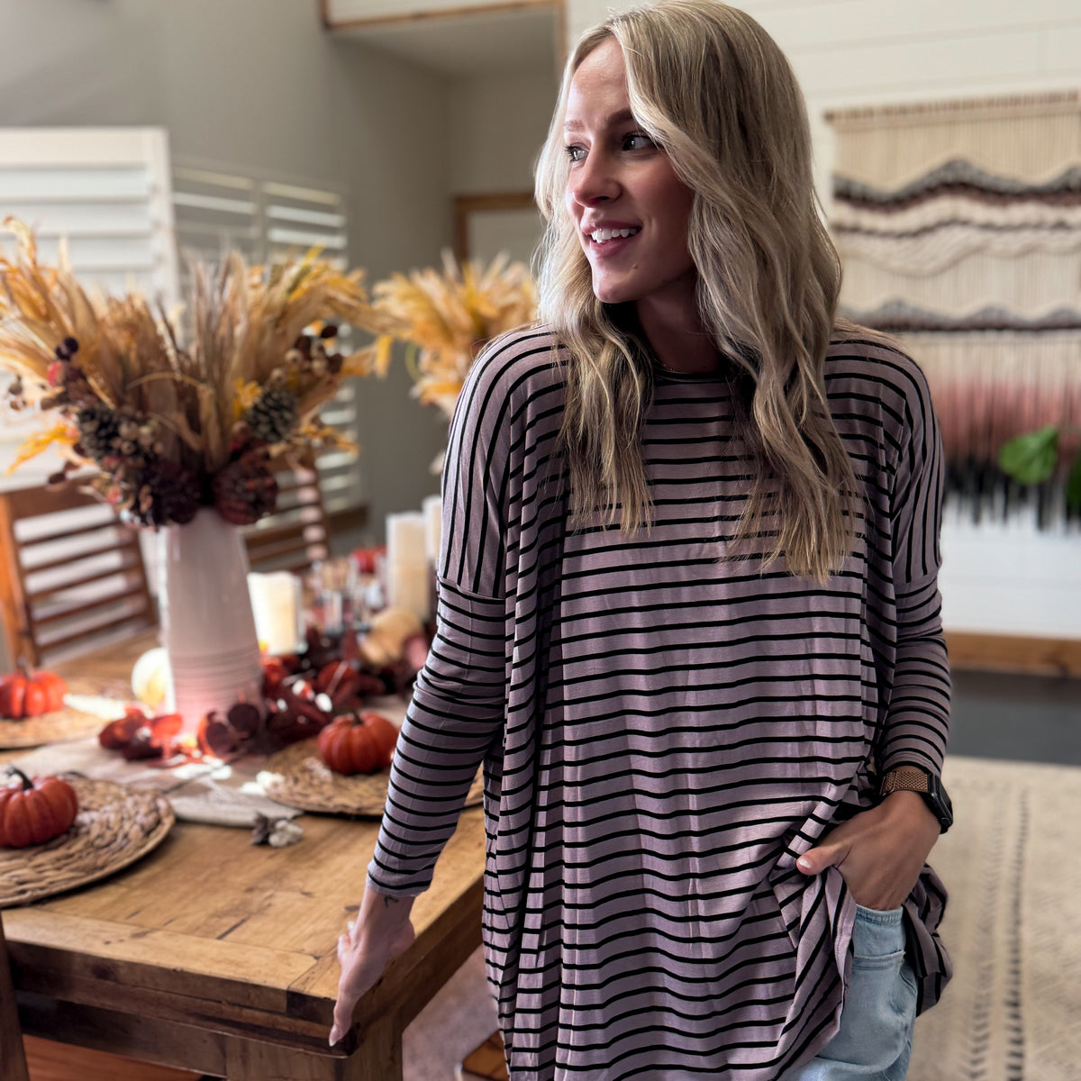 Aspen Oversized Stripe Tunic - MOCHA