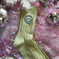 Happy Face Ribbed Crew Socks