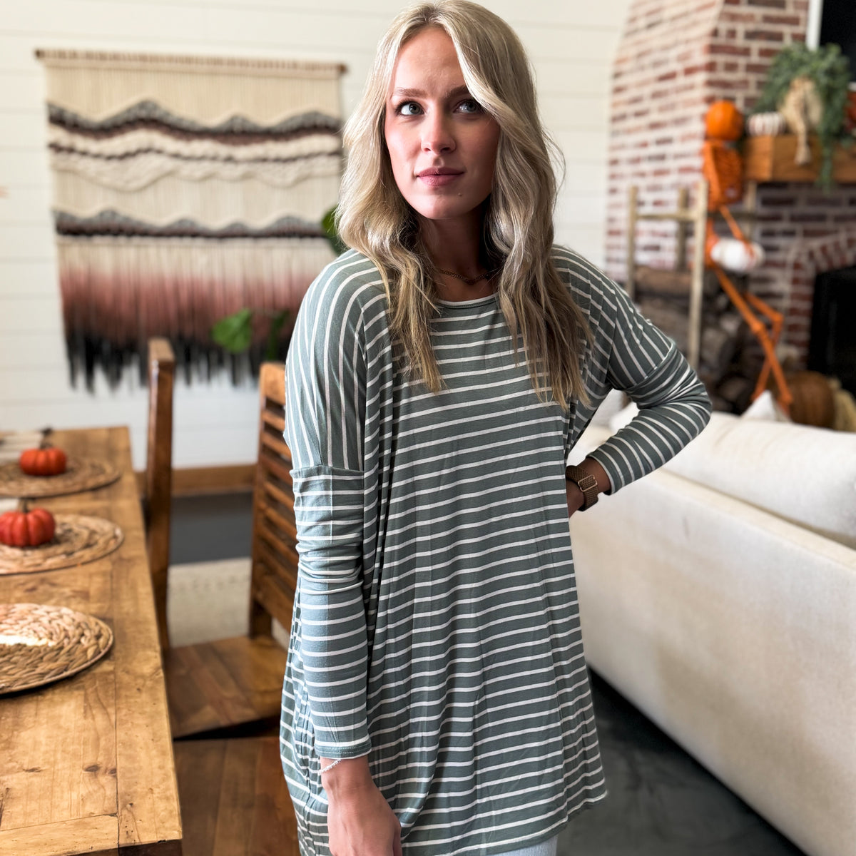 Aspen Oversized Stripe Tunic - SAGE