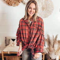 Holly Mineral Wash Plaid Tunic - RED