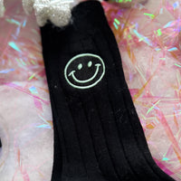 Happy Face Ribbed Crew Socks