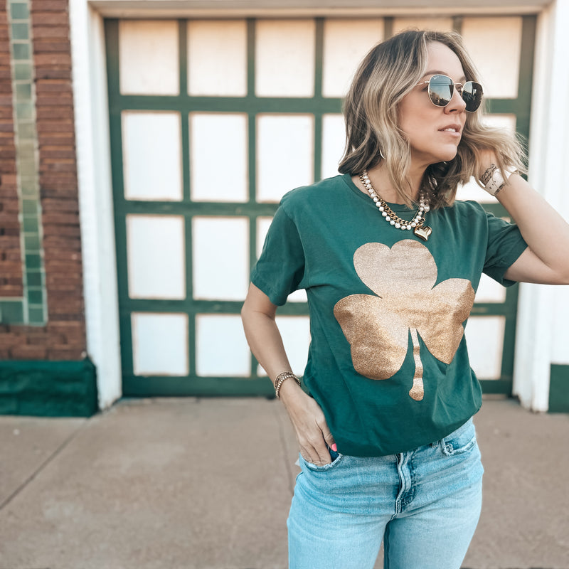 Golden Glitter Shamrock Tee