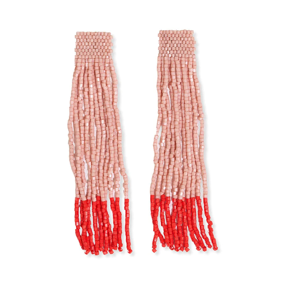 Veronica Thick Stripe Mixed Luxe Beads Fringe Earrings - BLUSH