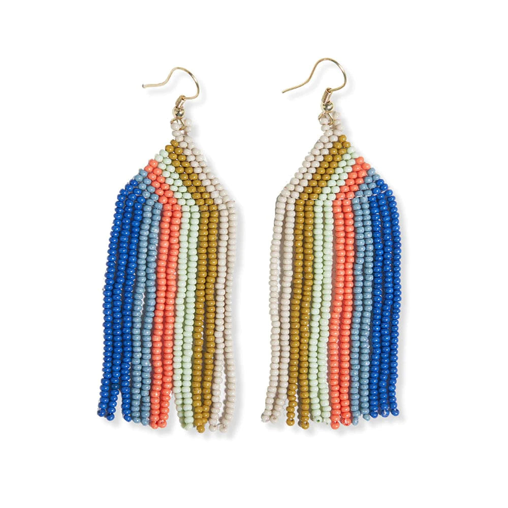 Dolly Vertical Stripe Beaded Fringe Earrings - COASTAL