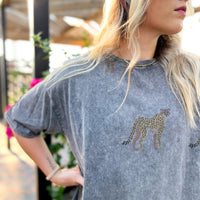 Sydney Safari Cheetah T-shirt Dress - CHARCOAL